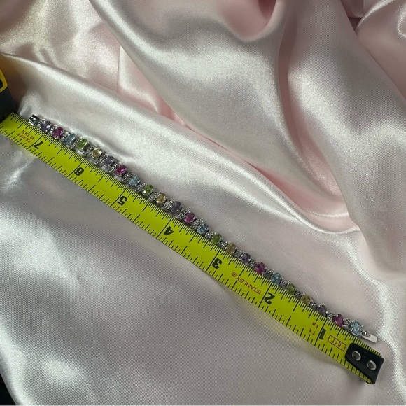 Sterling Silver Multi-Gemstone Tennis Bracelet – Oval Cut Sparkle, 7.5" - Picture 12 of 13